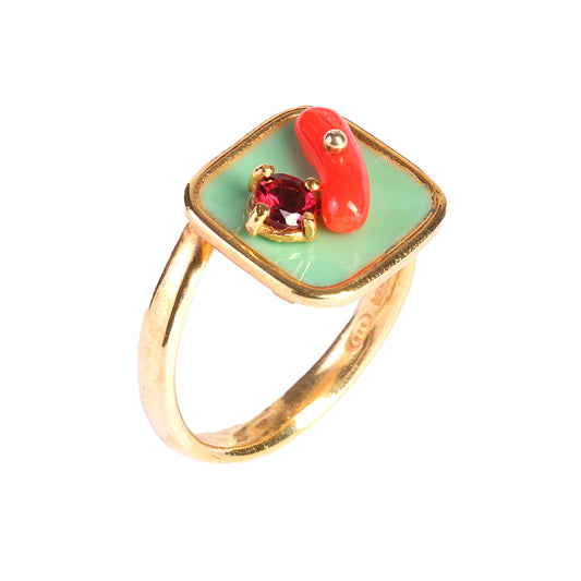 Anello quadrato verde Color