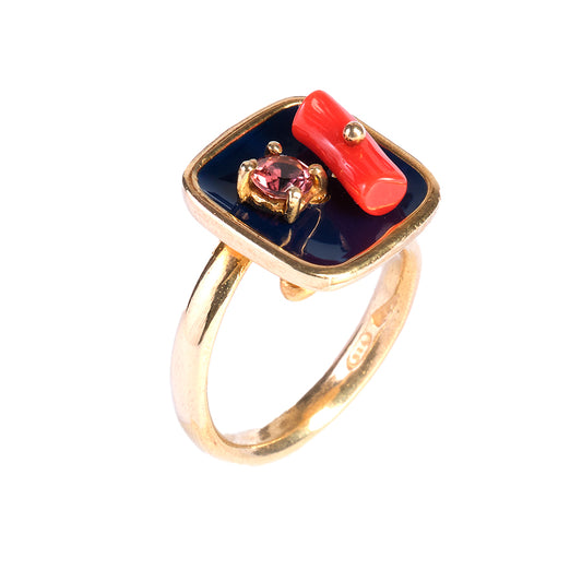 Anello quadrato blu Color