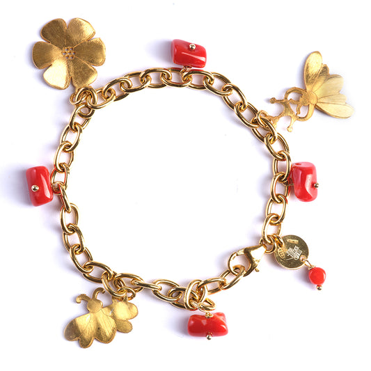 Bracciale Api e Fiori con Ciondoli di Corallo