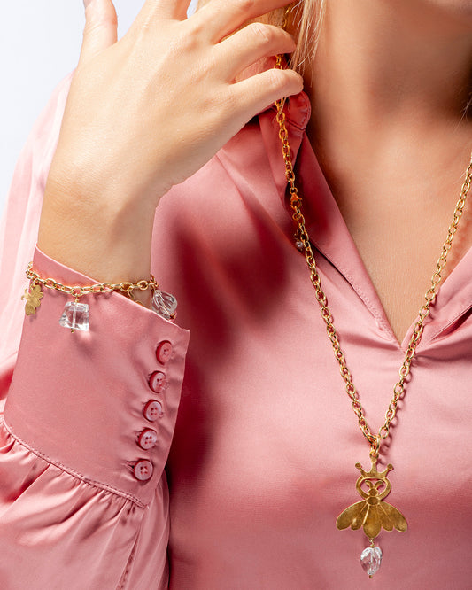 Bracciale e Collana Api e Fiori con Ciondoli di Cristallo