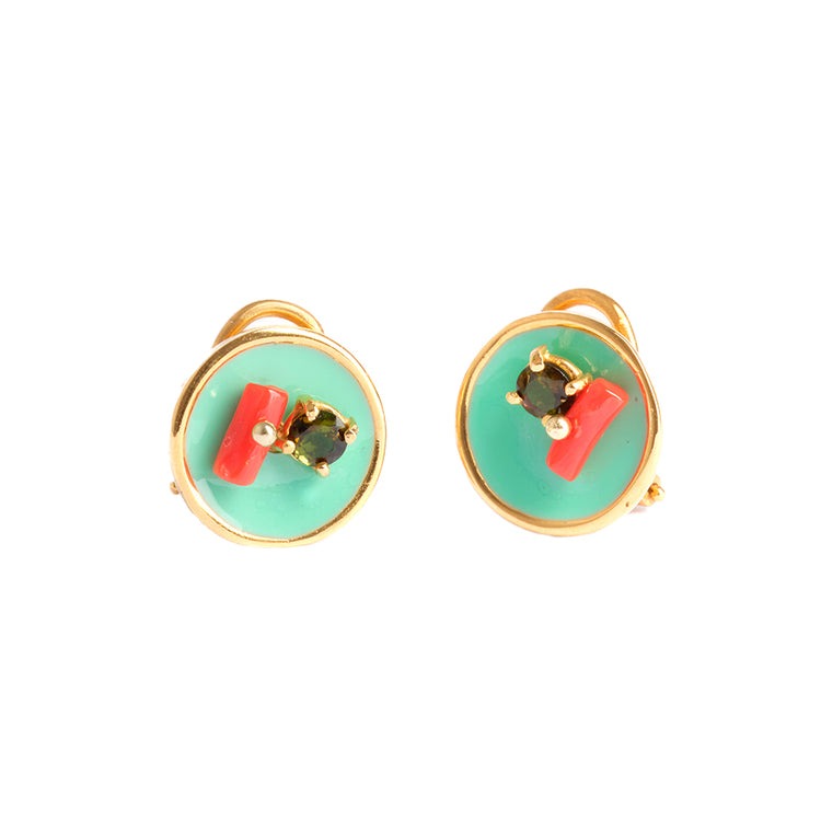 Green color round earrings