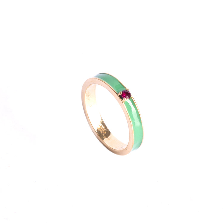 Anello Verde con Rubino Rosso Cerchio