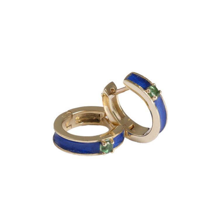 Orecchino Azzurro con Smeraldo Verde Cerchio