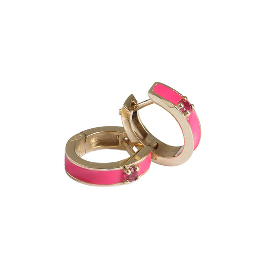 Fuchsia Earring with Red Ruby Circle