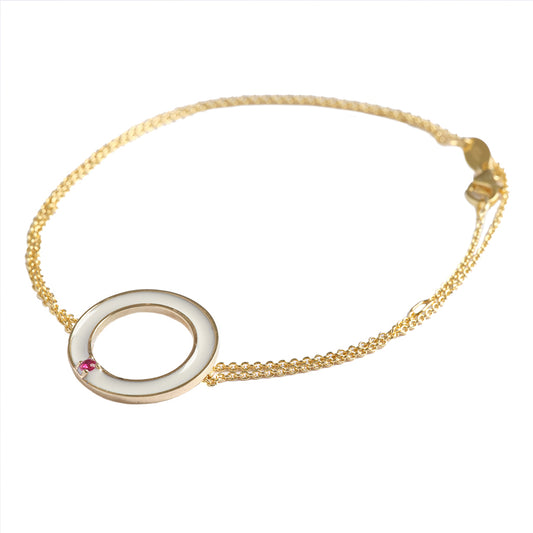 Bracciale Bianco con Rubino Rosso Cerchio