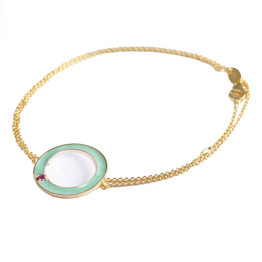 Bracciale Verde con Rubino Rosso Cerchio