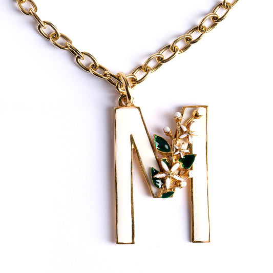 Letter M Pendant with Orange Blossom Bloom