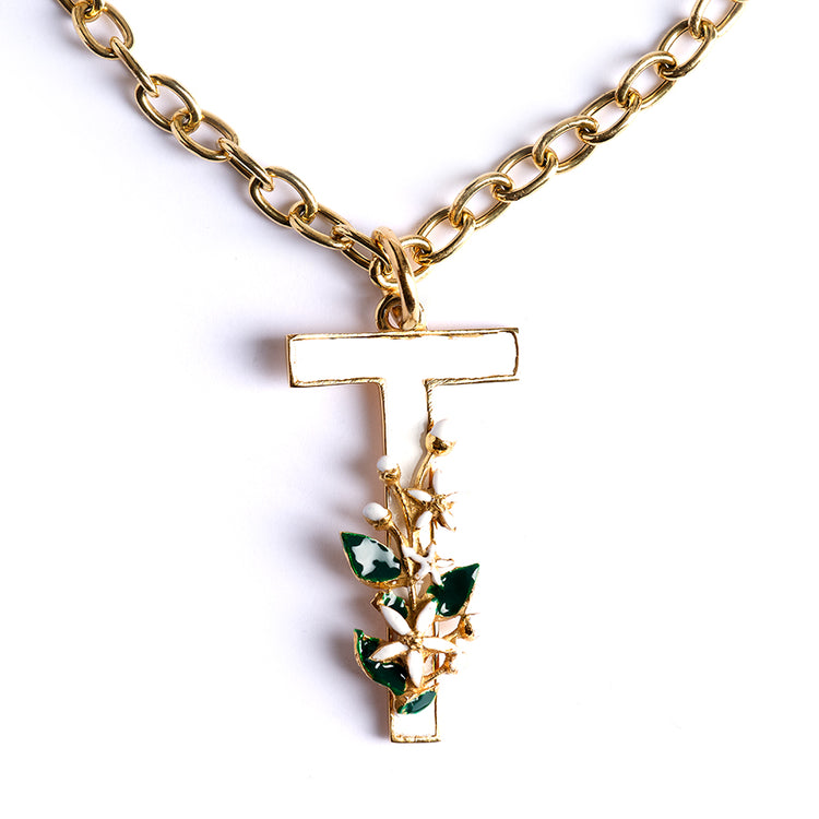 Letter T pendant with Orange Blossom Bloom