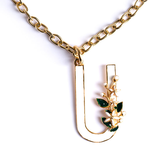 Letter U pendant with Orange Blossom