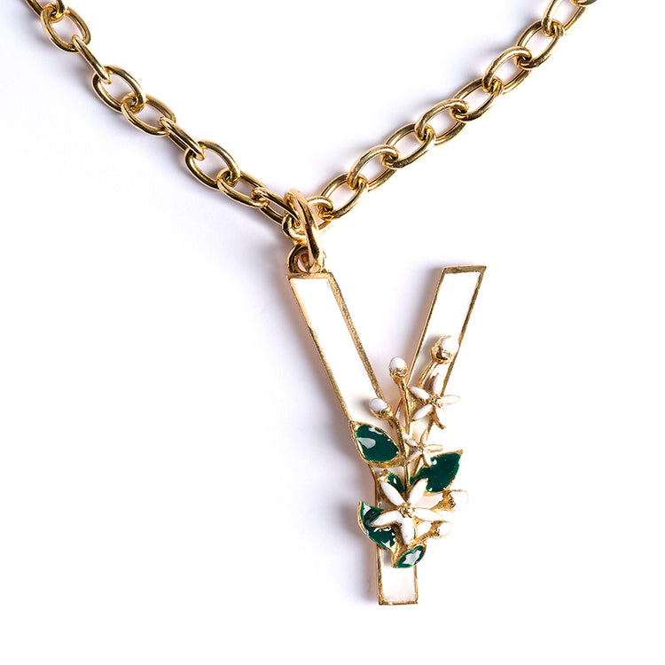 Letter Y pendant with Orange Blossom Bloom