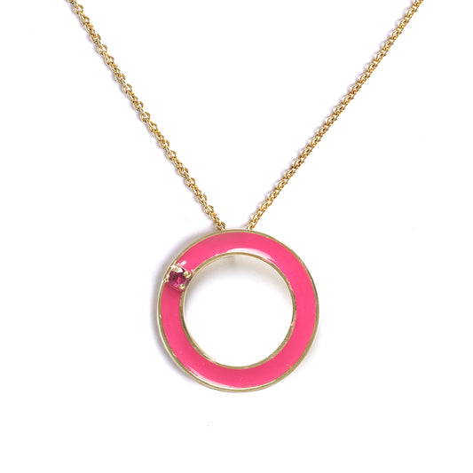 Girocollo Fucsia con Rubino Rosso Cerchio