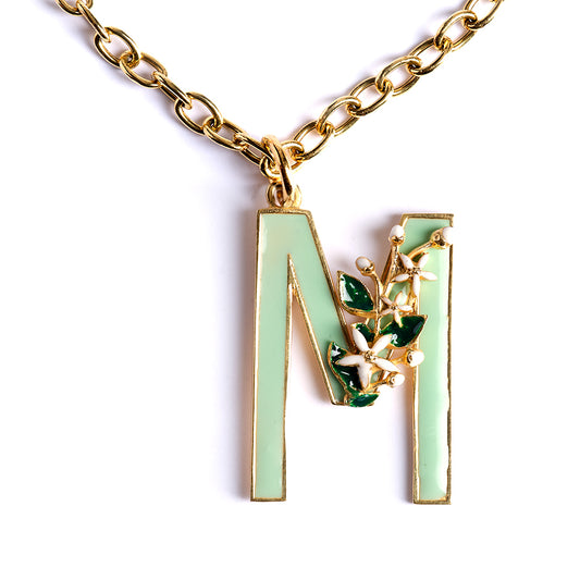 Letter M Pendant with Orange Blossom Bloom