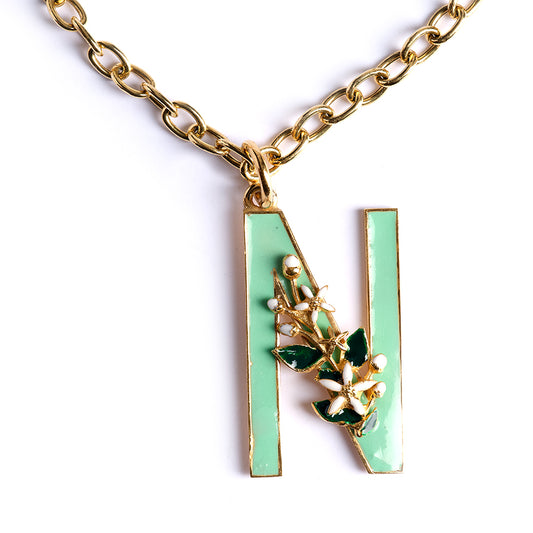 Letter N pendant with Orange Blossom Bloom
