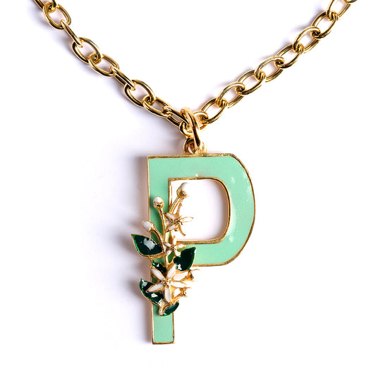 Letter P pendant with Orange Blossom Bloom