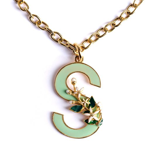 Letter S pendant with Orange Blossom Bloom