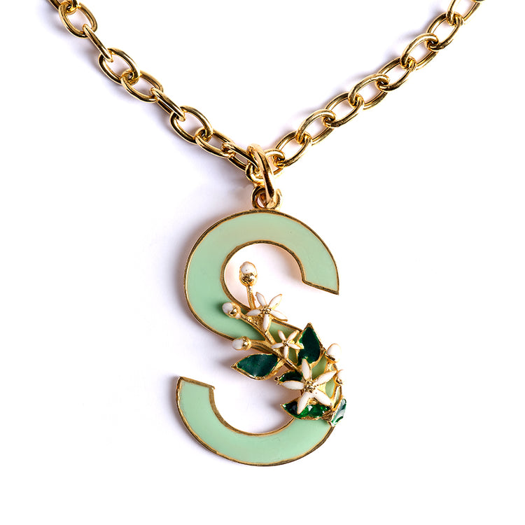 Letter S pendant with Orange Blossom Bloom