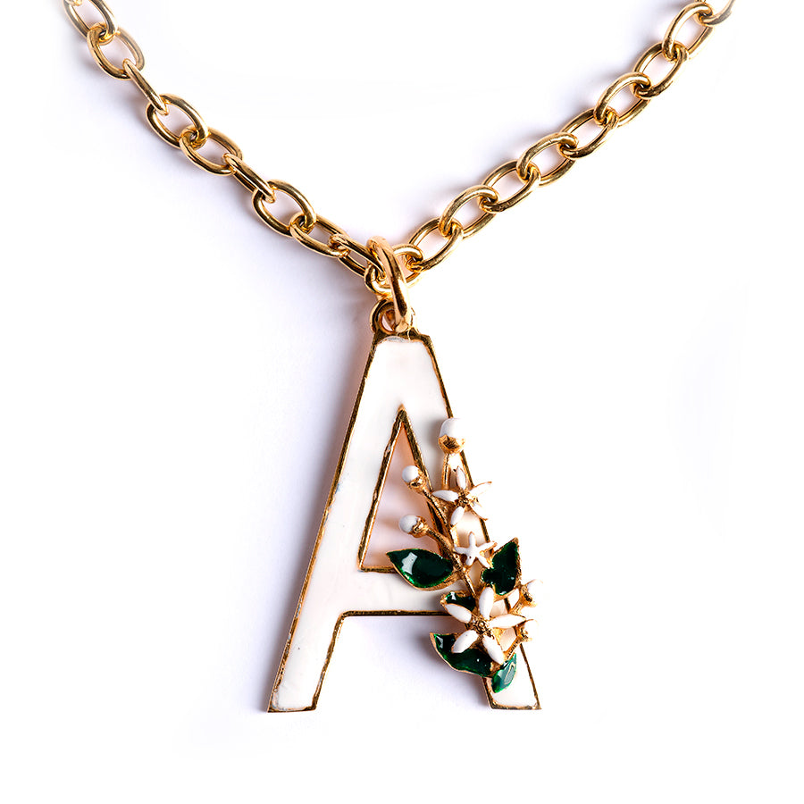 Letter A Pendant with Orange Blossom Bloom