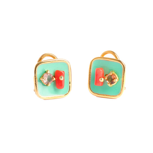 Color green square earrings