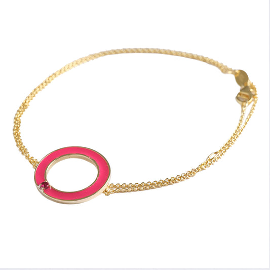 Fuchsia Bracelet with Red Ruby Circle
