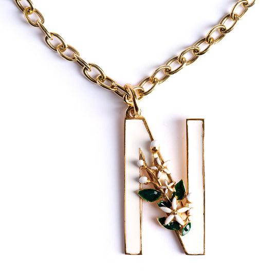 Letter N pendant with Orange Blossom Bloom