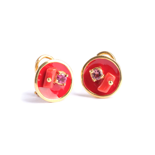 Red Color round earrings