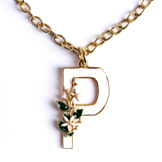 Letter P pendant with Orange Blossom Bloom
