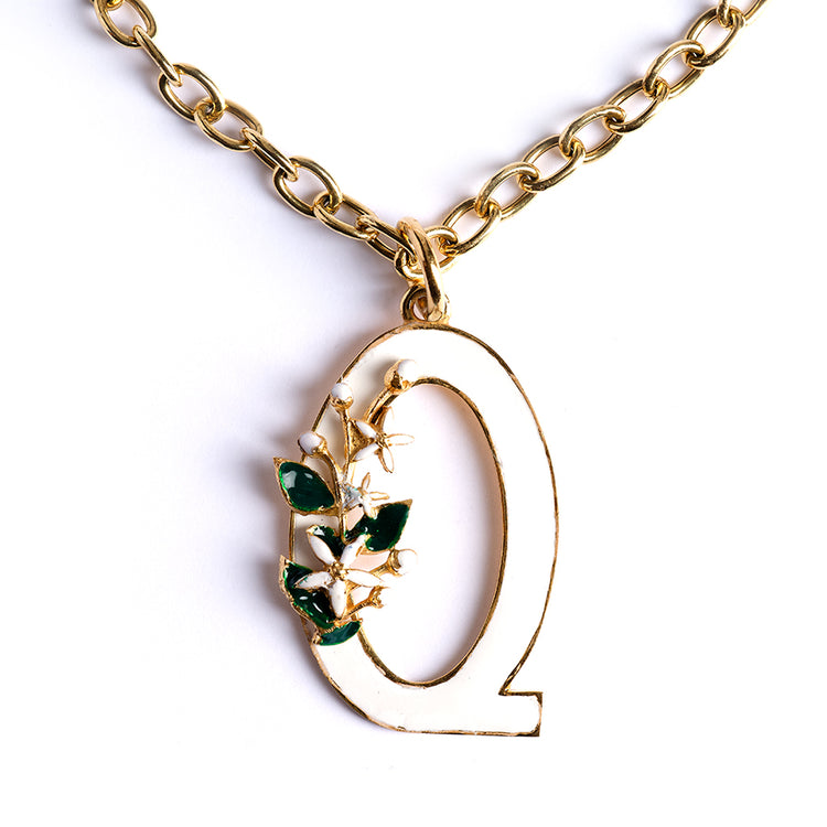 Letter Q pendant with Orange Blossom Bloom