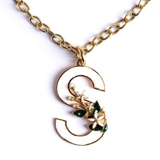Letter S pendant with Orange Blossom Bloom