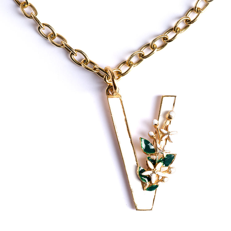 Letter V pendant with Orange Blossom Bloom