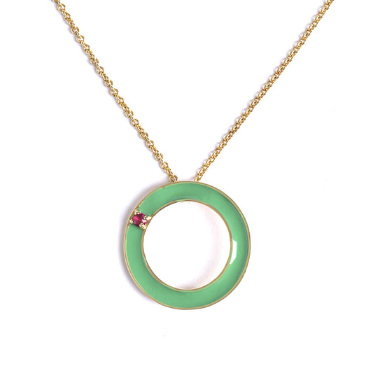 Green Choker with Red Ruby Circle