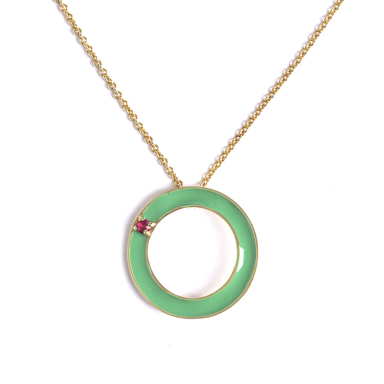 Green Choker with Red Ruby Circle
