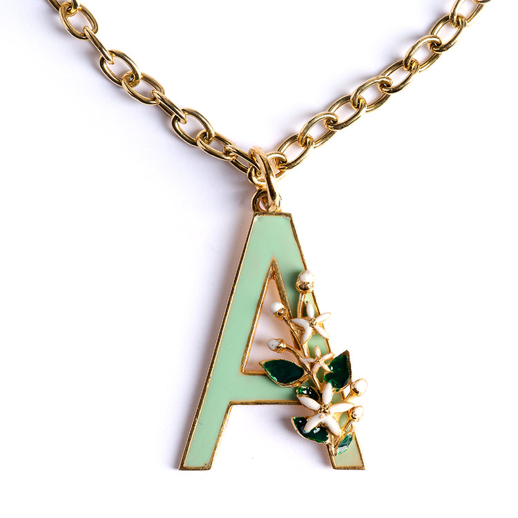 Letter A Pendant with Orange Blossom Bloom