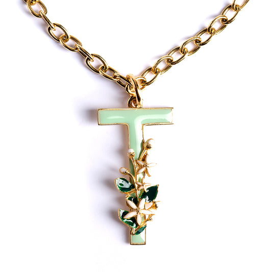 Letter T pendant with Orange Blossom Bloom
