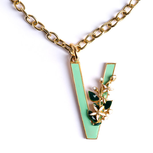Letter V pendant with Orange Blossom Bloom